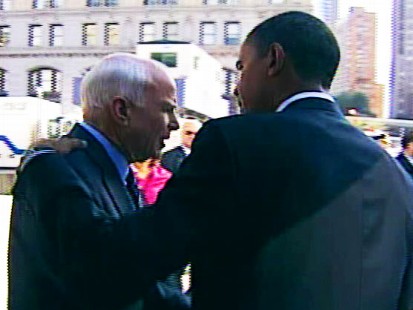 pic of barack obama and john mccain hugging on anniversary of 9-11 attacks